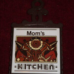 Vintage Boho Kitchen Cast Iron and Ceramic Trivet "Mom's Kitchen"